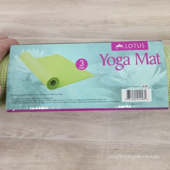 New In Package Lotus Printed Yoga Mat, Green, Lightweight 24"x68"x 3mm - Picture 3 of 5